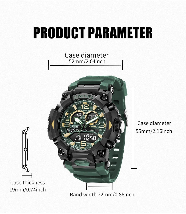 SMAEL 8099 Men's Military Digital Sport Watch - 50m Waterproof LED Backlight Alarm Stopwatch Chronograph Shockproof Gifts