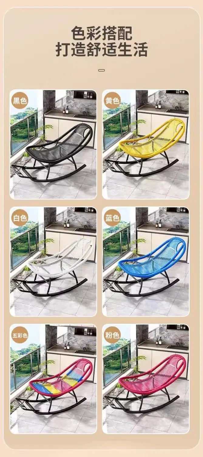Leisure Lounge Chair, Garden Chair, Widened Rocking Chair, Rattan Rainbow Rocking Chair