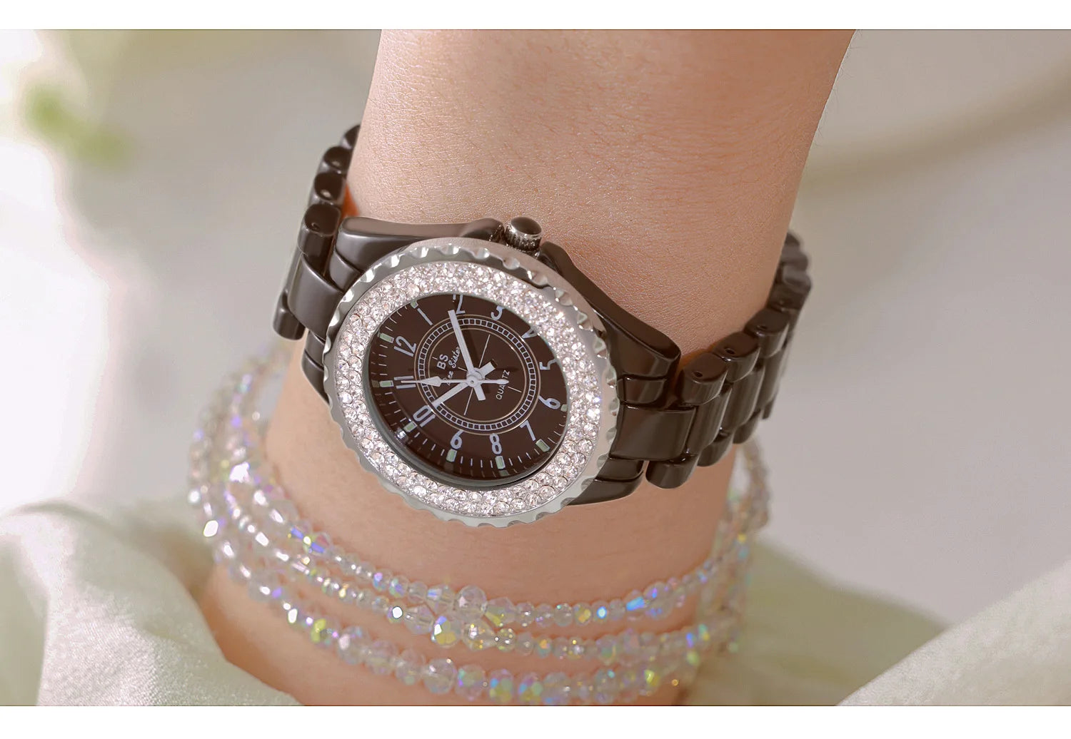 New Fashion Women Quartz Watch Ceramic Strap Clock Silver Diamond Wristwatch for Girl Student Relogio Feminino Dress Gifts