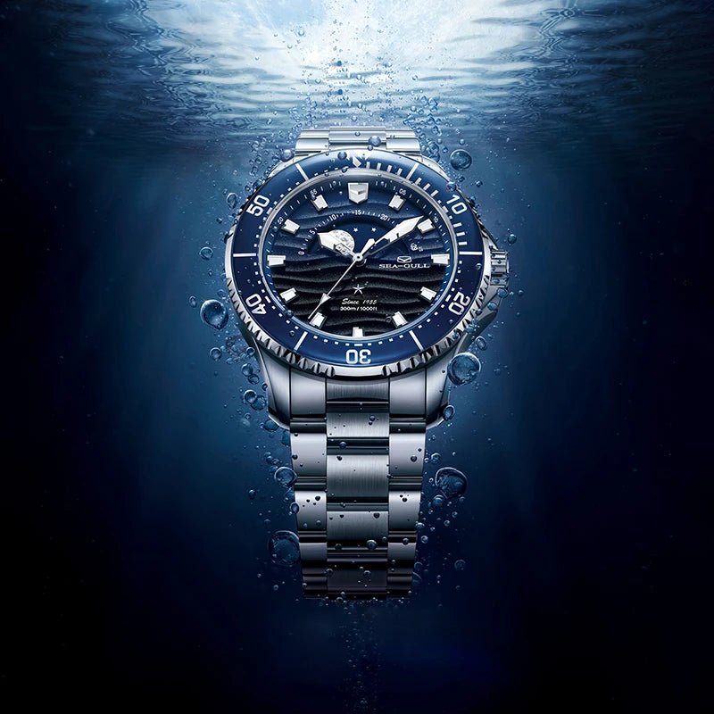 Seagull 43.5mm Diving Watch 300M Waterproof Automatic Mechanical Wristwatch Moon Phase Luminescent Men Watches 1215 New 2025