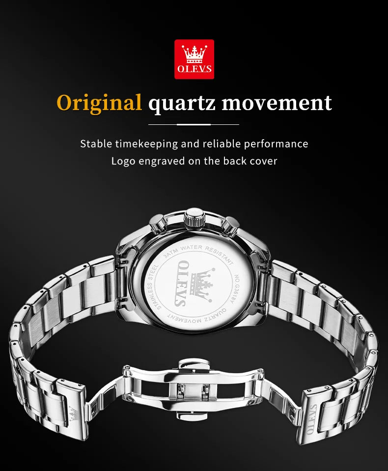 OLEVS 3618 Mens Watch Original Brand Waterproof Luminous Quartz Wristwatch Watch For Man  Multifunctional Chronograph With Box