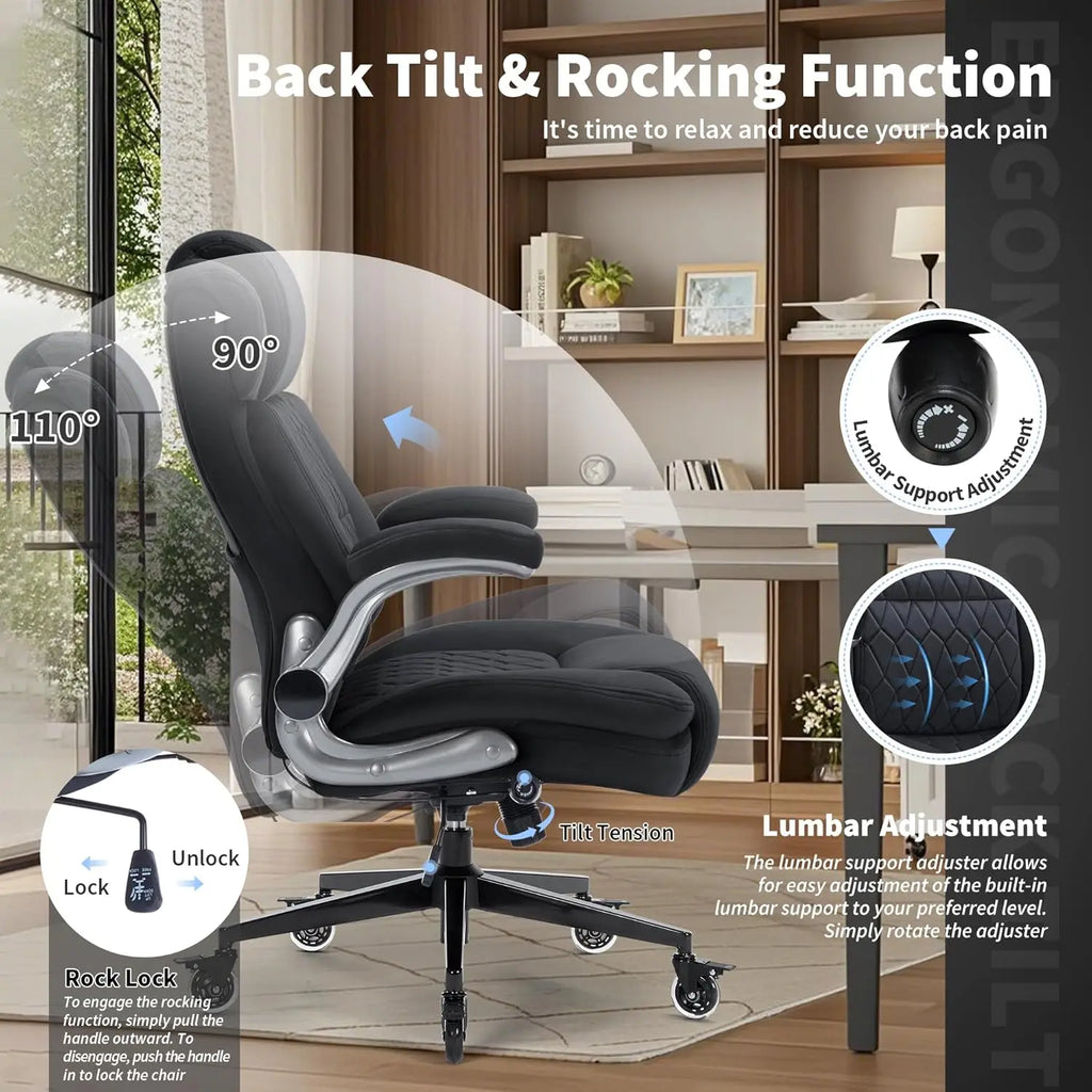 High Back Office Chair Ergonomic Computer Desk Chair with Heavy Duty Base Lumbar Support Thick Padded Large Work Chairs
