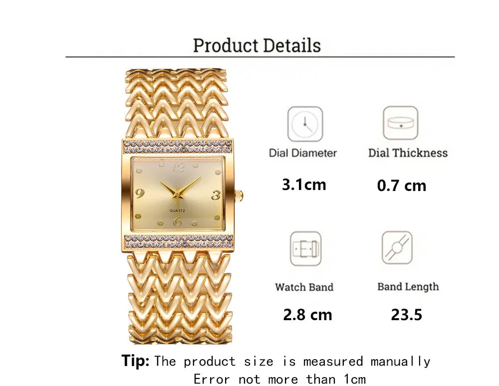 Luxury Golds Ladies Bracelet Watch Hot Fashion Simple Square Diamond Female Quartz Watches Stainless Steel Women Clock Dress