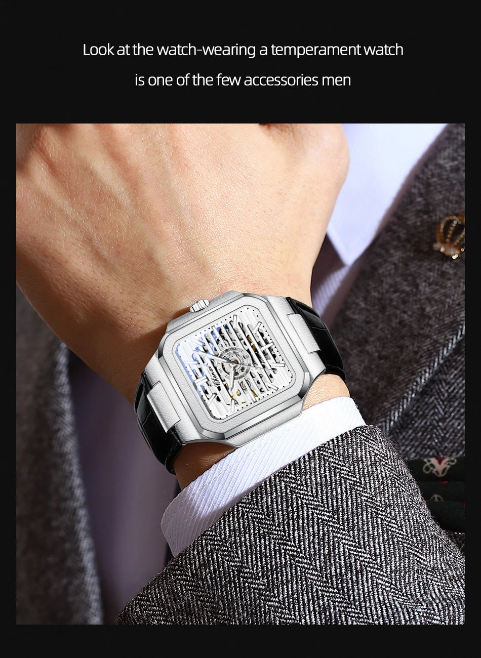 CHENXI Mechanical Men's Watch High-end Square Dial Men Watches Fully Automatic Hollow Wristwatches Male Gifts