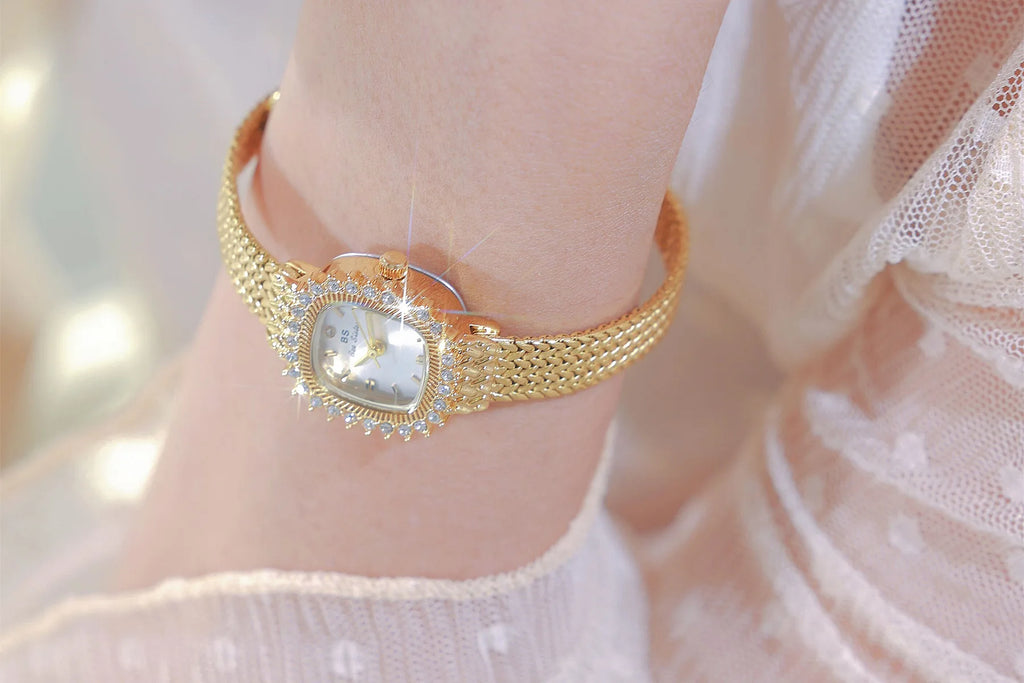 Fashion Brand Luxury Womens Watch With Rhinestones Golden Mesh Diamond Watches Small Ladies Watch For Women Relogios Feminino