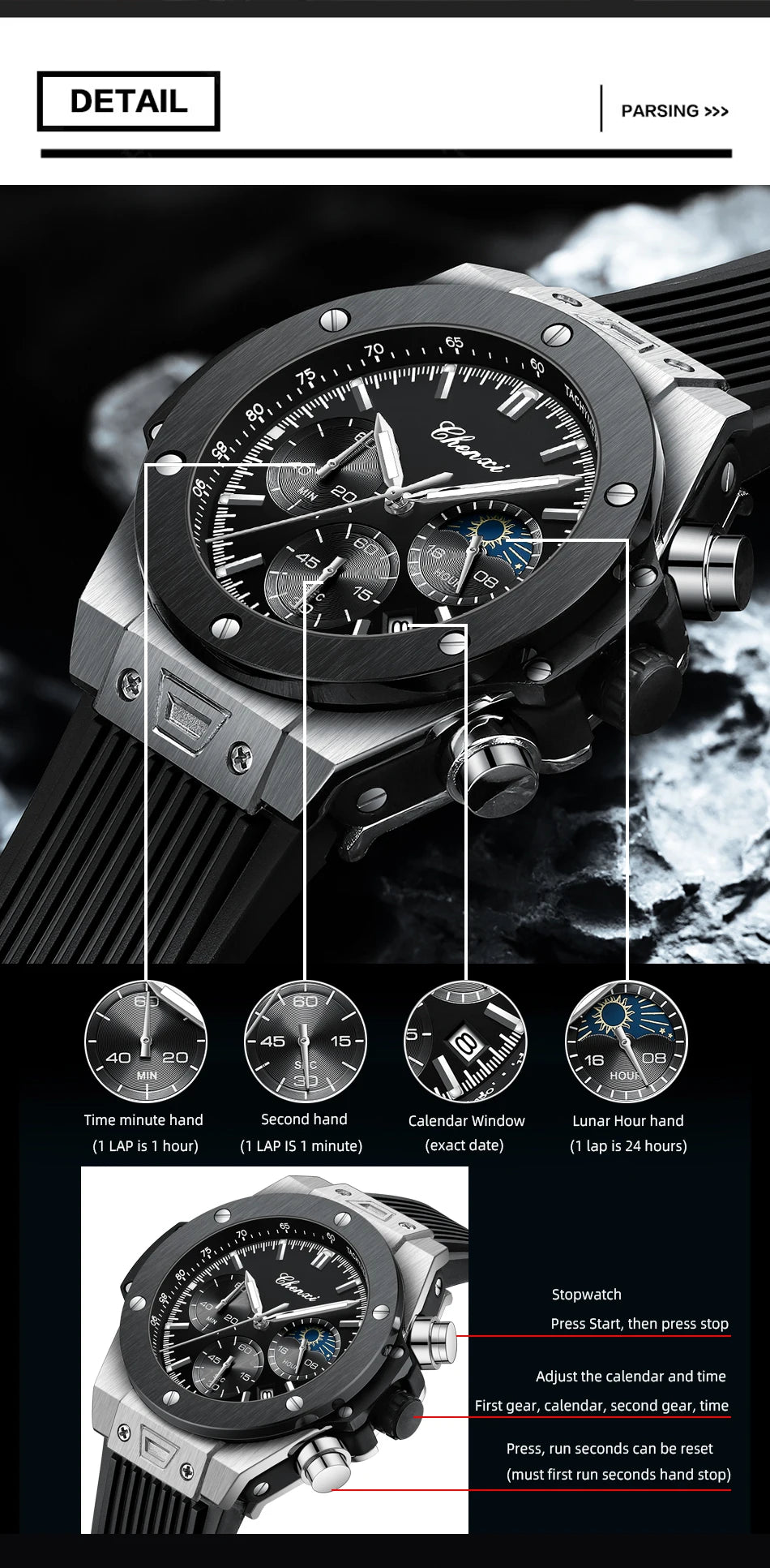 Men Watches High Quality Waterproof Sports Chronograph Quartz Wristwatches Silicone Strap Calendar Luminous Watch For Men