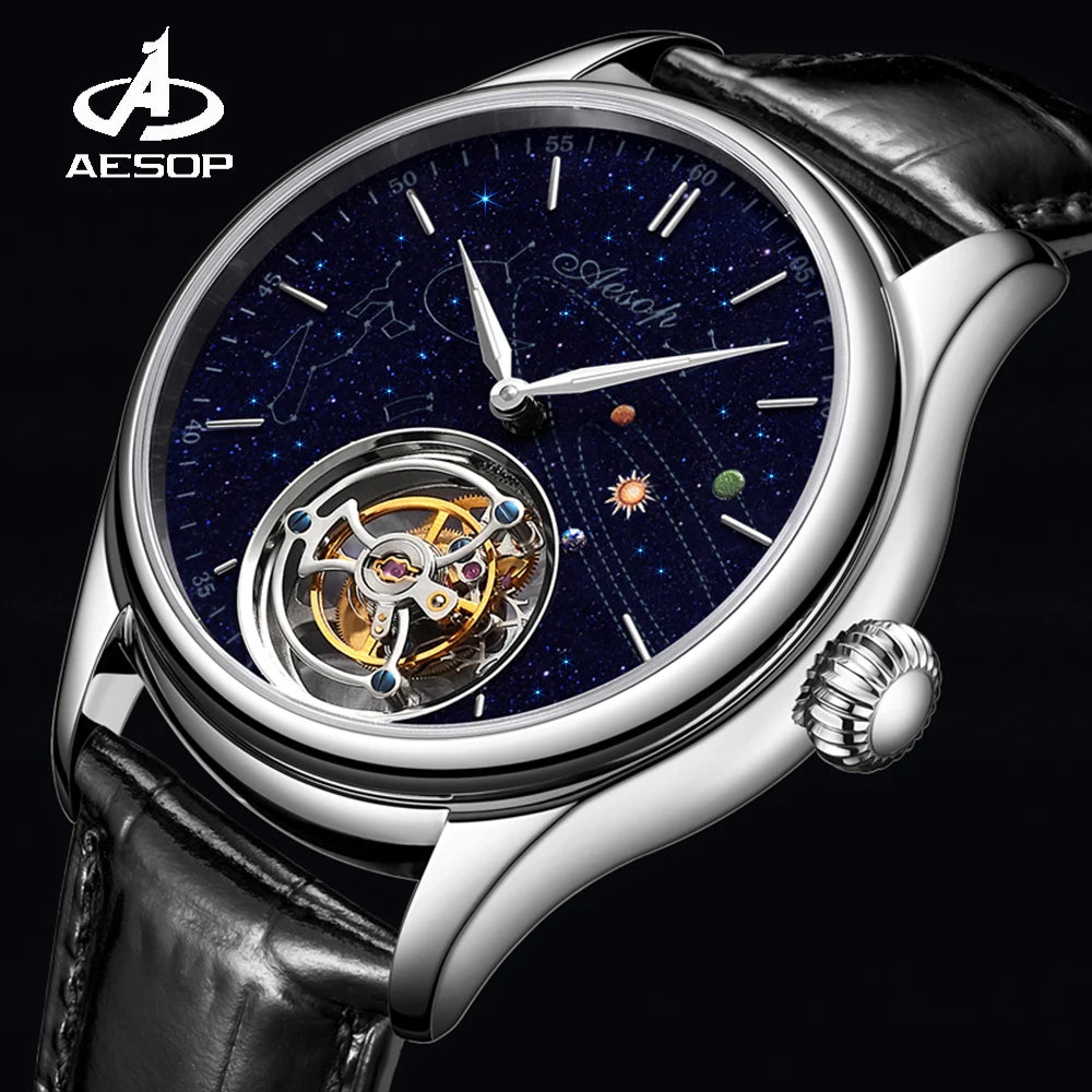 AESOP 7025 Flying Tourbillon Movement Watch Brand For Men Skeleton Mechanical Luxury Watches Wterproof Wristwatches Sapphire