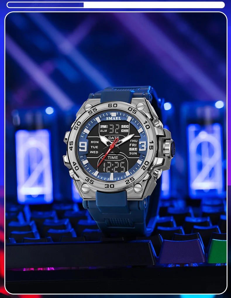 SMAEL Sports Watches 50M Waterproof Quatz Watches Mental Shockproof Men's Wristwatch Dual Time Alarm Clock  8138 Military Watch
