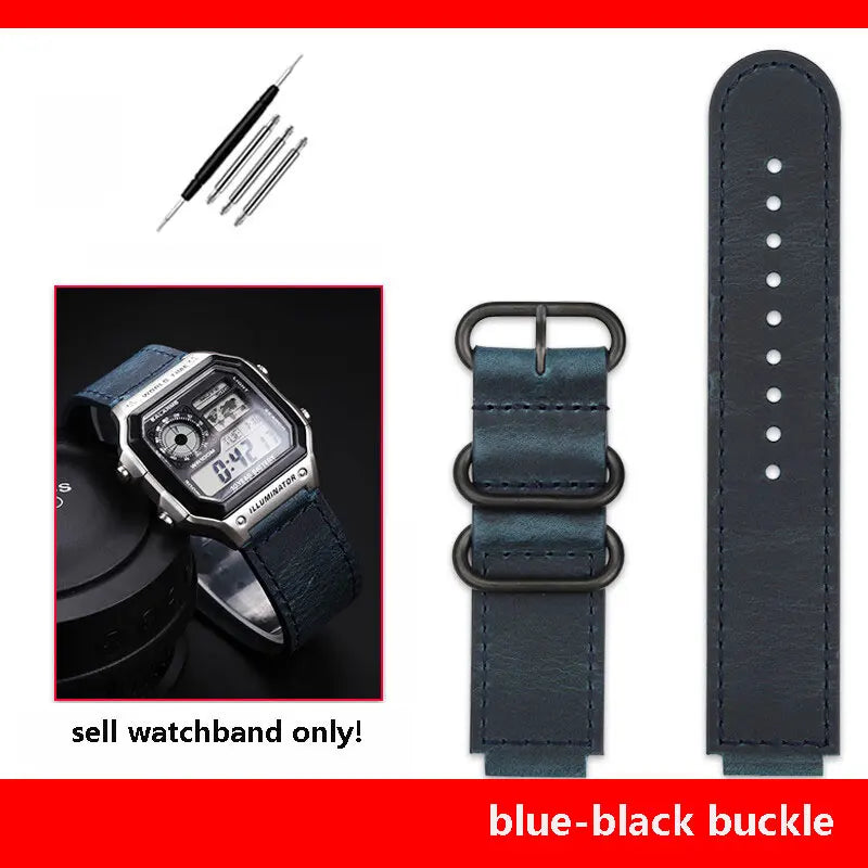 18mm cowhide Watchband for Casio small square strap AE1200/AE-1300/1500 F-108/W-218  A158/A168 vintage cowhide strap  bracelet