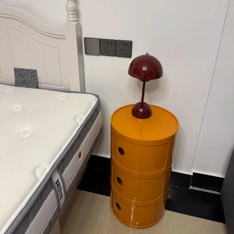 Plastic Round Bedside Nightstand with Drawers Practical Storage Box Cabinet Nightstand Chic Decor for Bedroom Living Room
