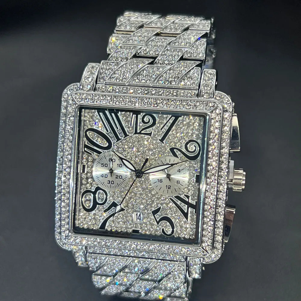 New MISSFOX Luxury Diamond Watch For Men Fashion lce Out  Big Face And Band Wristwatch Bling Hip Hop Style Jewelry Dropshipping