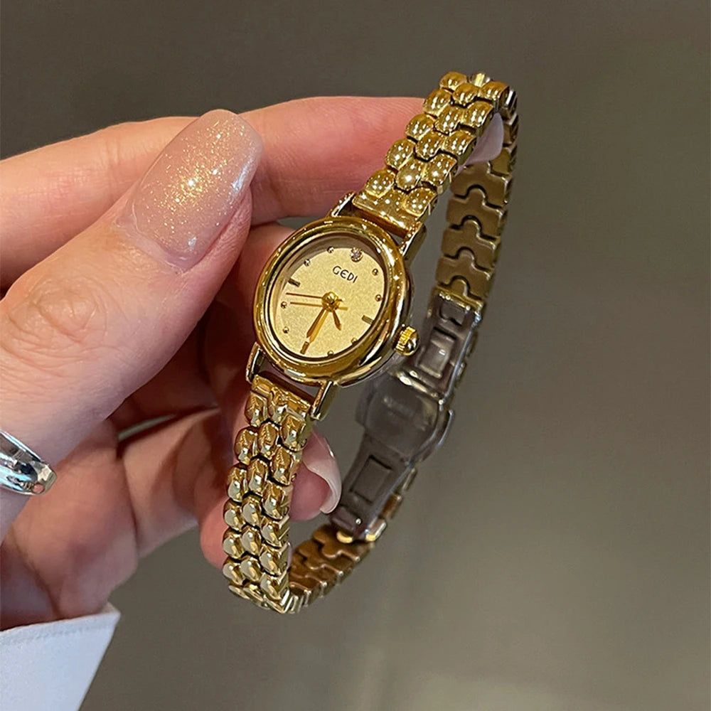 GEDI Watches for Woman Wristwatch Vintage Oval Small Watch Gifts Stainless Steel Strap Luxury Elegant Waterproof Quartz Watches
