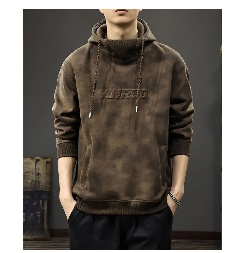 Autumn Winter Thickened Wasteland Wind Hooded Sweater Men's Heavy Steel Seal Loose Turtleneck Top Dirty Retro Jacket Sweatshirts