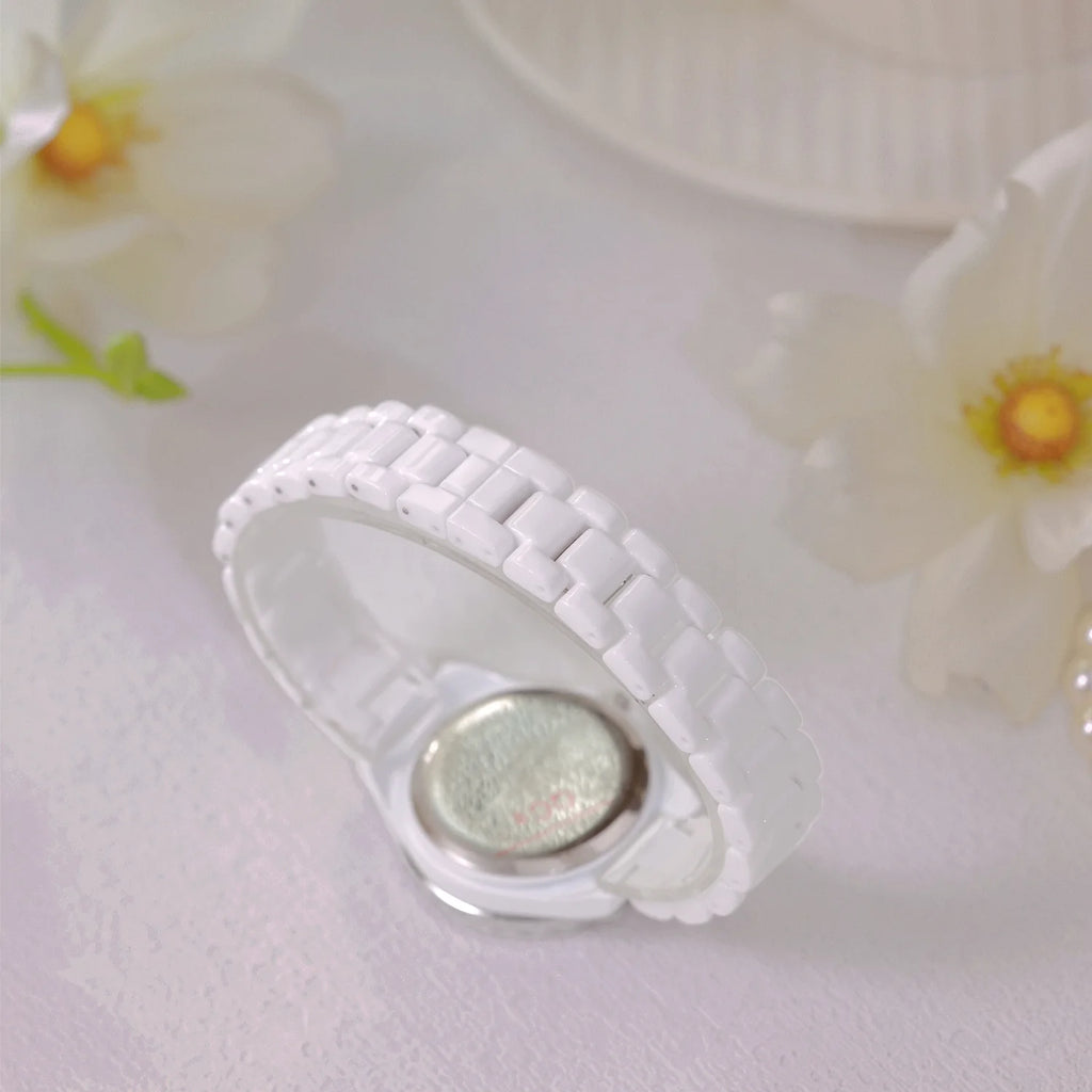 New Fashion Women Quartz Watch Ceramic Strap Clock Silver Diamond Wristwatch for Girl Student Relogio Feminino Dress Gifts