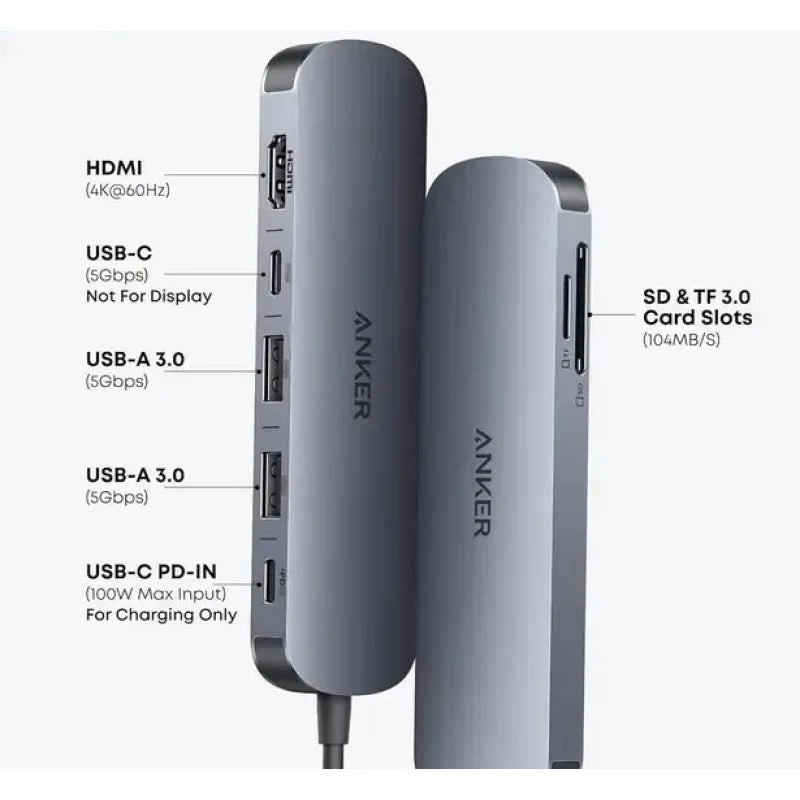 New Anker 7 in 1 USB C Hub Multi Port Adapter 4K 60Hz HDMI Splitter 85W Power Delivery for Laptop Tablet MacBook Pro