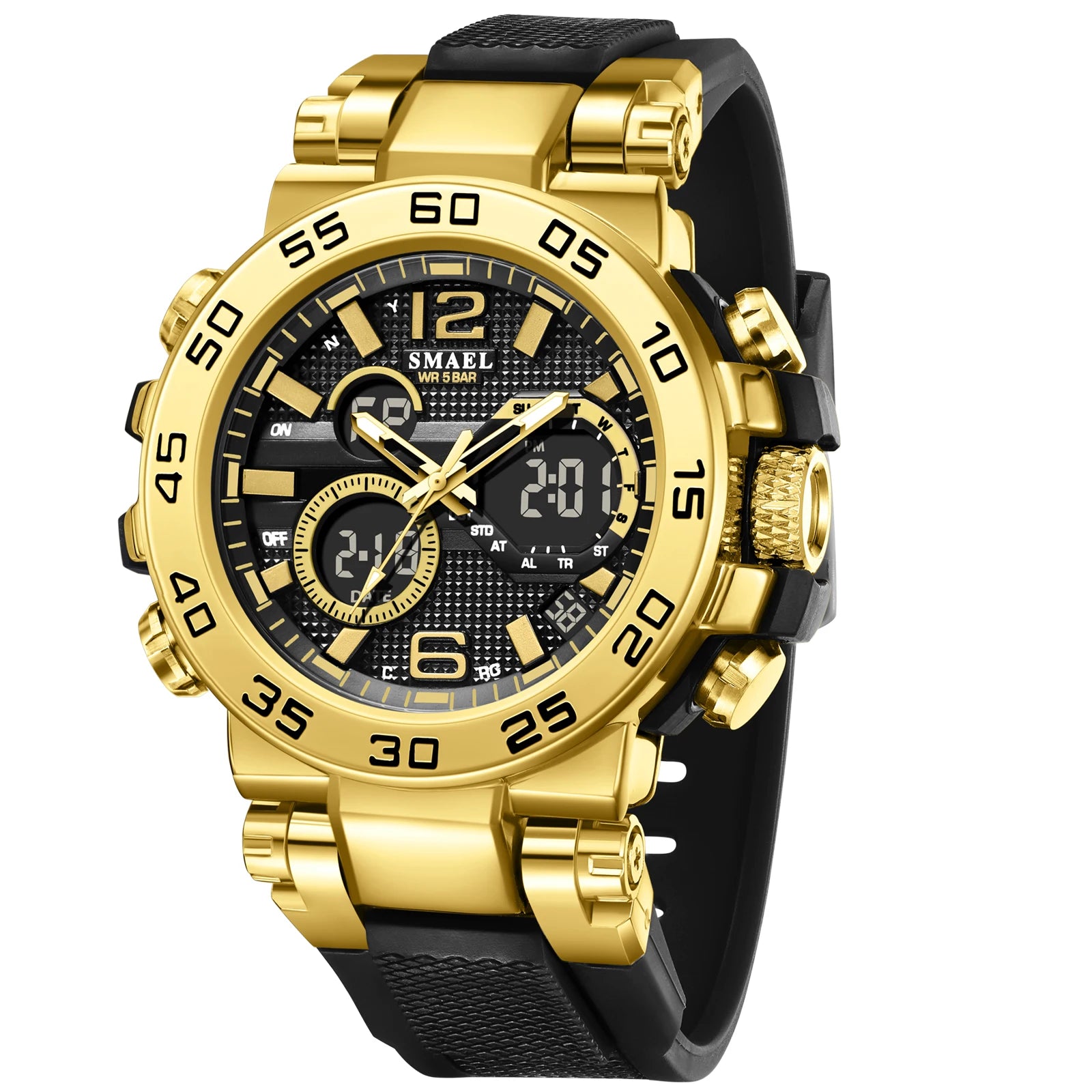 SMAEL 8106 Men's Analog Digital Dual Display Sport Watch - 50M Waterproof LED Backlight Alarm Chronograph Stopwatch