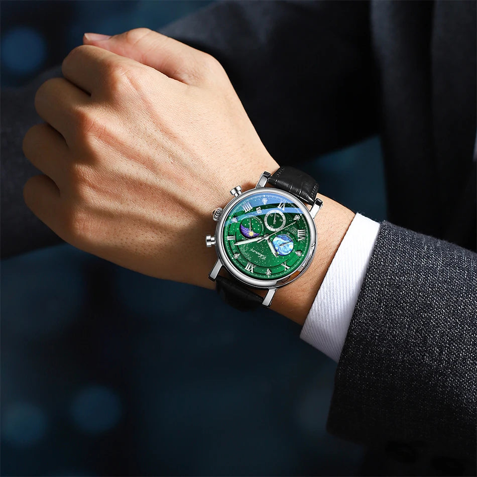 CHENXI Multi-functional Fashion Men's Watches Luminous Moon Phase Chronograph Men Wristwatches Calendar Quartz Watch For Man