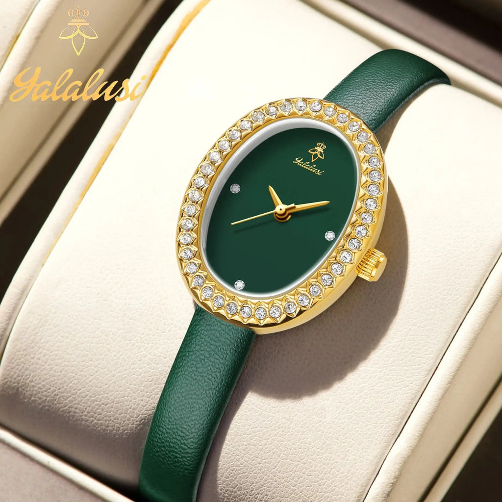 YaLaLuSi Women’s Fashion Water-Resistant Quartz Watch: A Luxurious Diamond-Set Leather Strap Bracelet Watch Gift reloj mujer