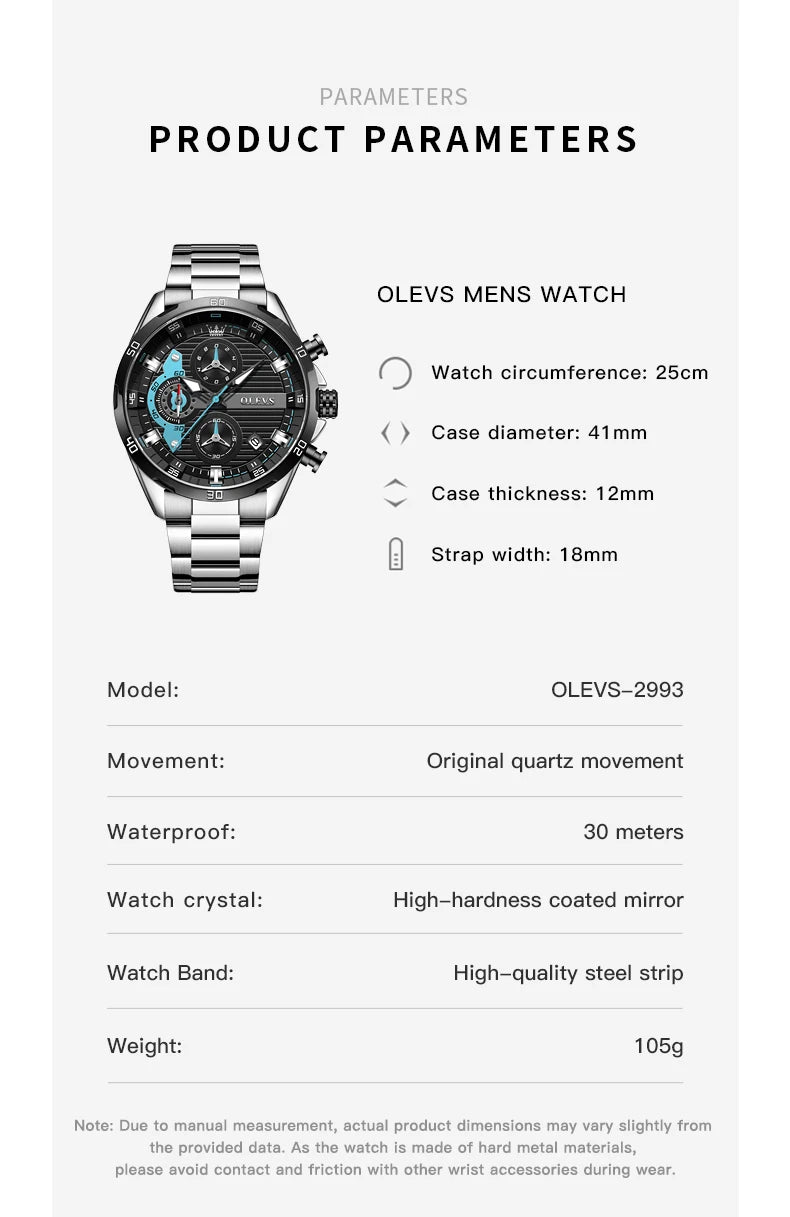 OLEVS 2993 Brand original authentic watches for man luxury Sports chronograph calendar steel band quartz men's watch