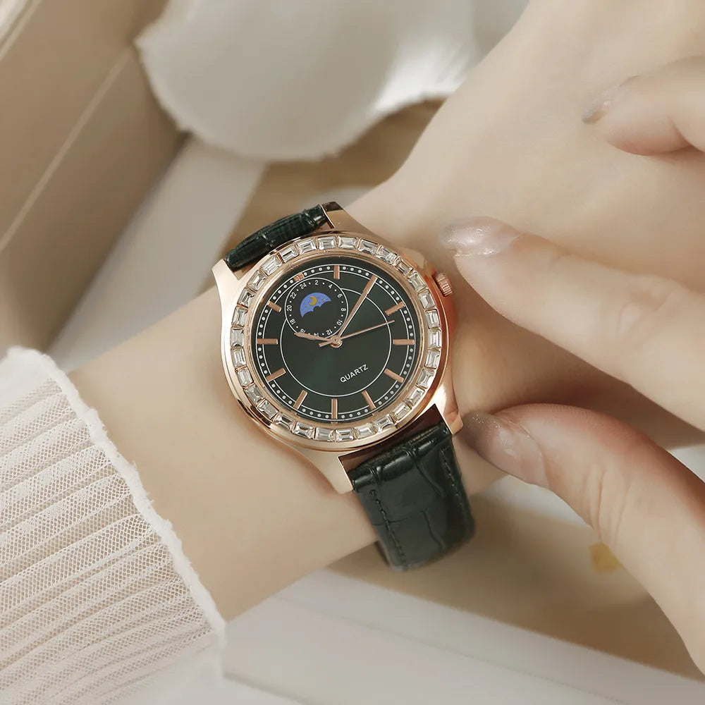 Luxury Large Dial Diamond Ladies Branded Quartz Watch Fashion 2025 Black Leather Women's Simple Dress Clock Gift Watches