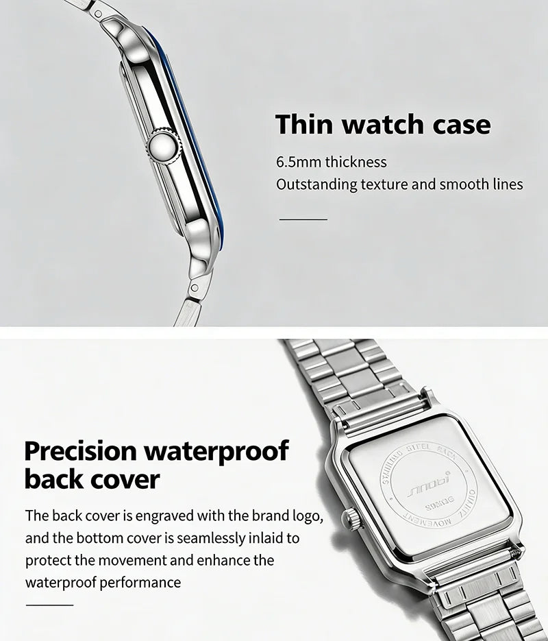 Square Quartz Watch Men Stainless Steel Waterproof Business Wristwatch Male Clock Relogio Masculino