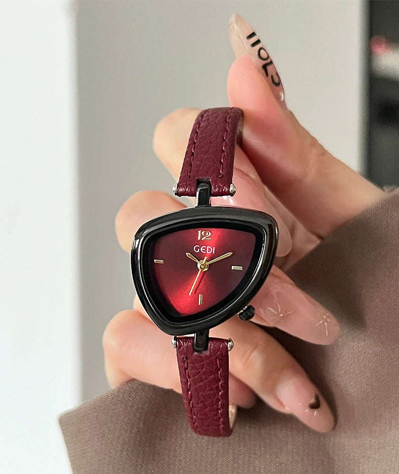 GEDI Vintage Watch Leather Light Luxury Simple Unique Irregular Dial Ladies Watches Elegant Quartz Waterproof Women's Wristwatch