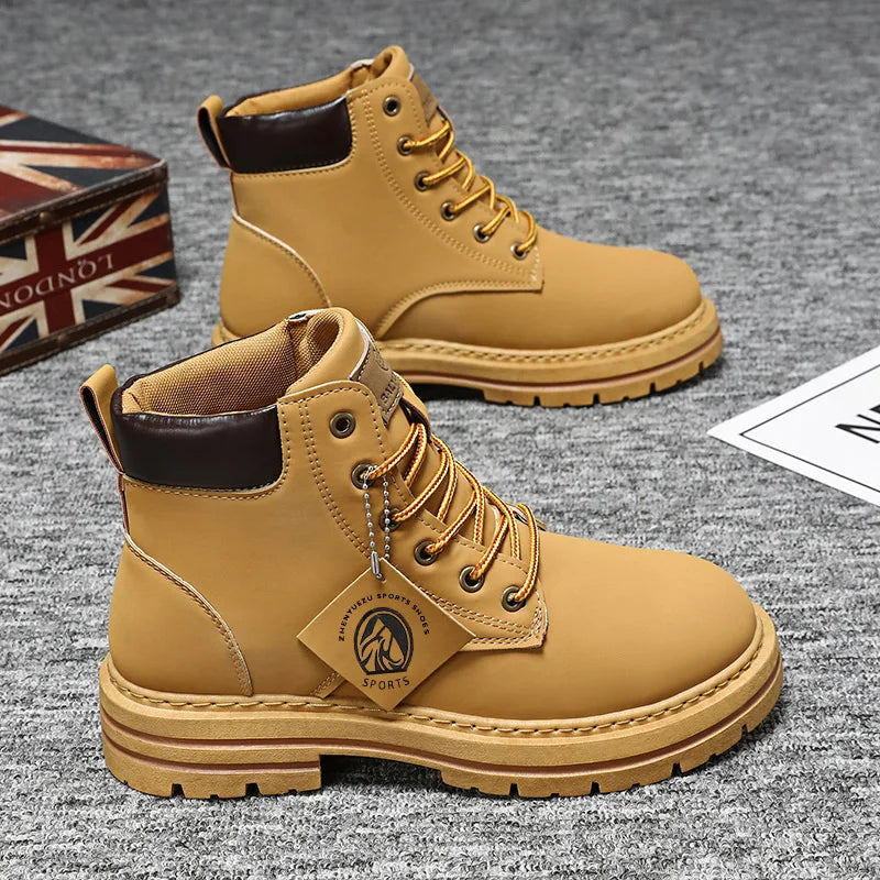 High Top Boots Men's Leather Shoes Fashion Motorcycle Ankle Boots for Men Winter Boots Man Shoes Lace-Up Botas Men Flat Sneakers