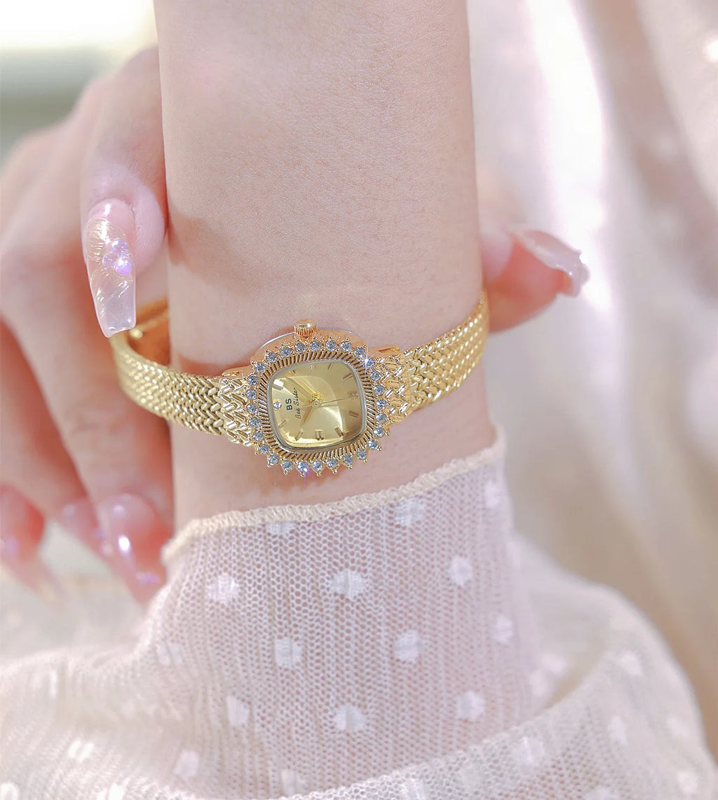 Fashion Brand Luxury Womens Watch With Rhinestones Golden Mesh Diamond Watches Small Ladies Watch For Women Relogios Feminino