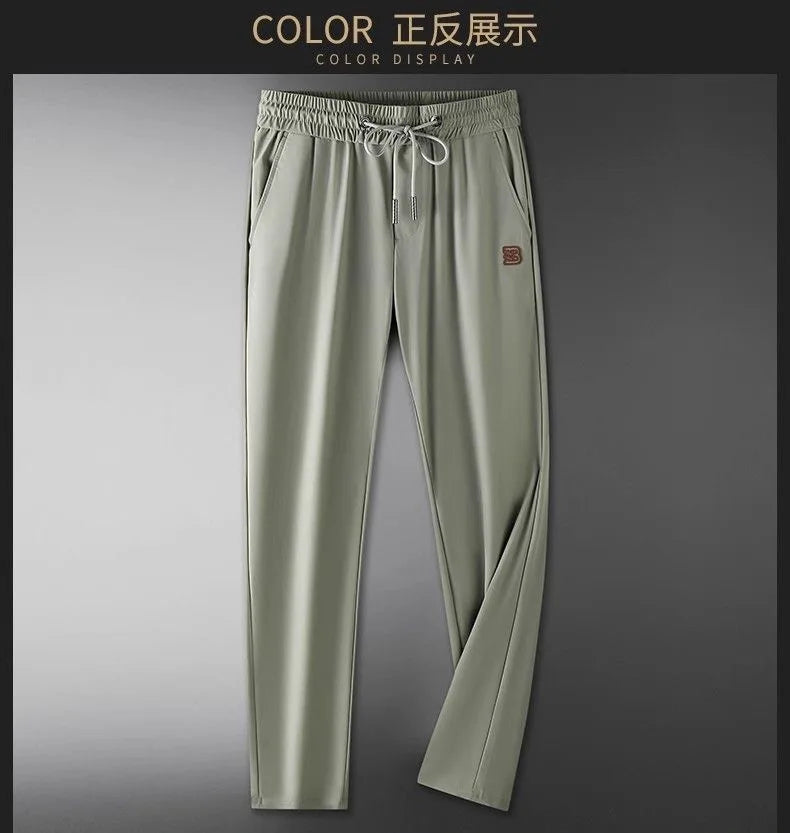 Luxury brand men's letter printed casual pants 2024 summer new ice silk comfortable and breathable casual pocket sports pants