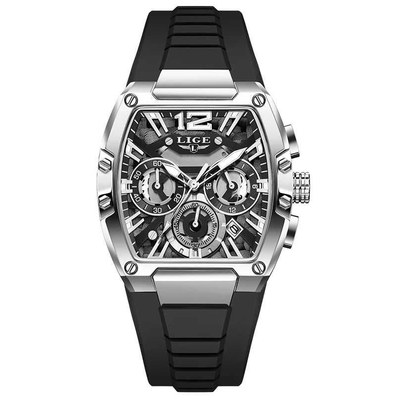 LIGE Original Brand Fashion Mens Watches Sport Military Chronograph Calendar Silicone Strap Quartz Wristwatch Relogio Masculino