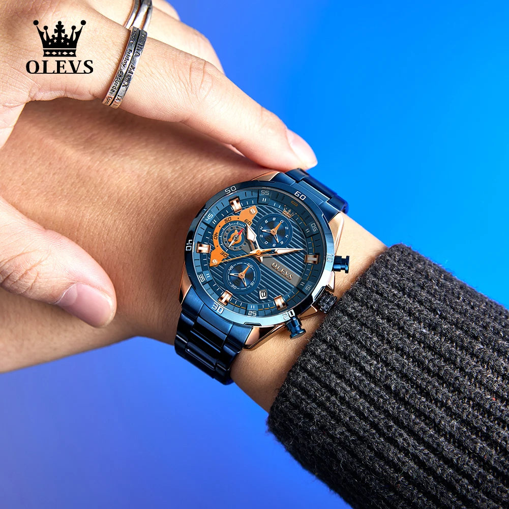 OLEVS 2993 Brand original authentic watches for man luxury Sports chronograph calendar steel band quartz men's watch