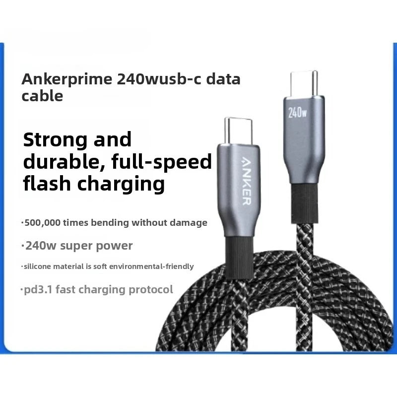 Anker Prime USB C To USB C Cable, 240W 6 Ft Fast Charging USB C Cable Upcycled-Braided Nylon with 100-Year Bend Durability