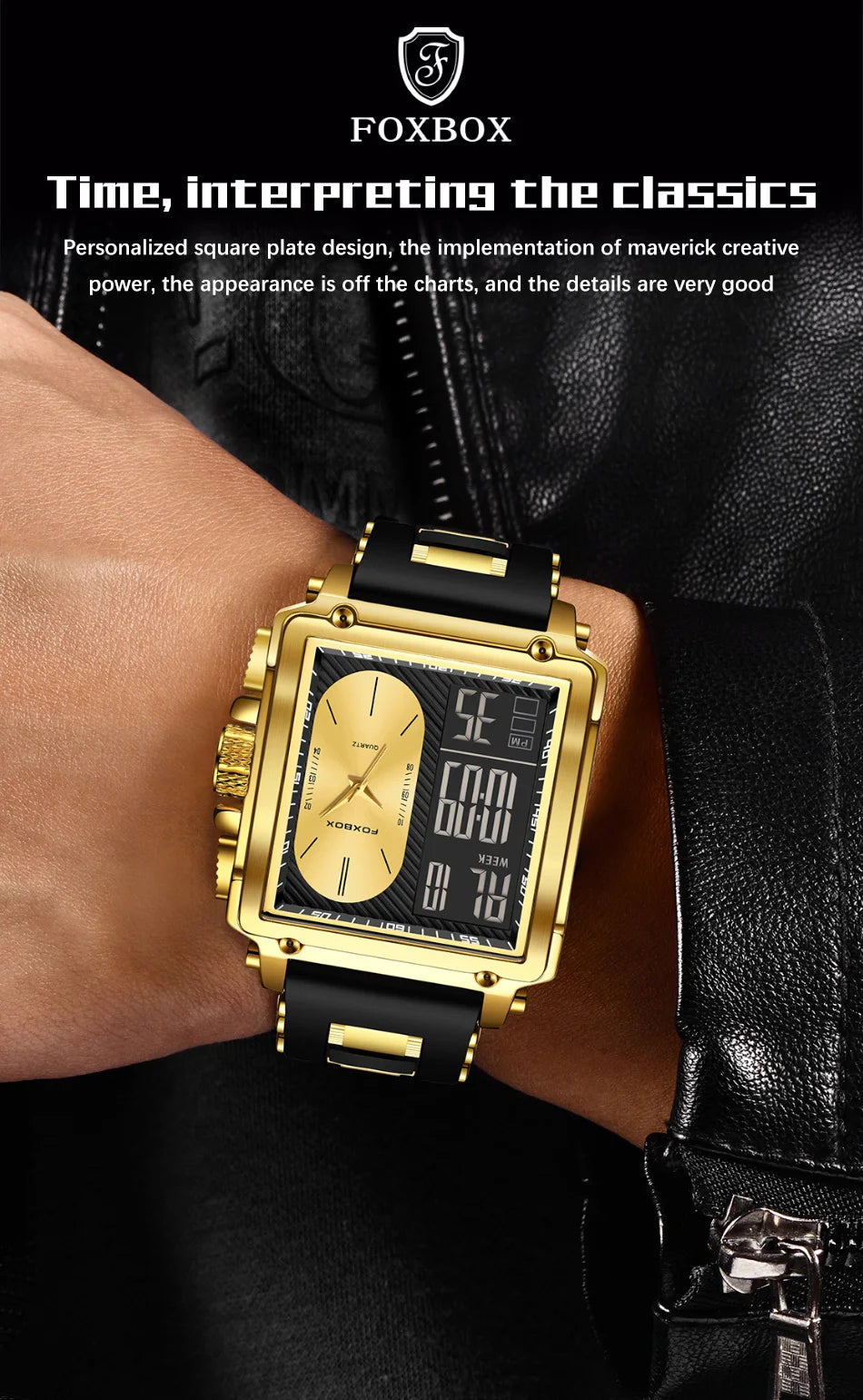 LIGE Fashion Square Digital Watch Men Casual Sports Waterproof Men's Quartz Wristwatch FOXBOX Top Brand Luxury Chronograph Watch
