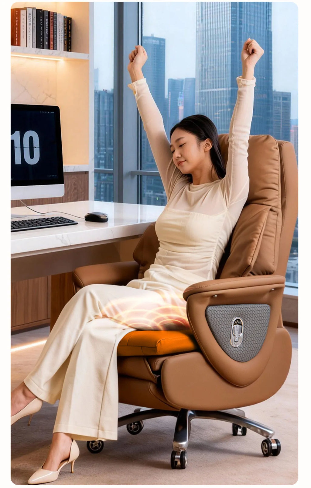 Genuine Leather Electric Ventilated & Heated Executive Office Chair – Ergonomic Reclining Computer Chair Sitting Comfort JT40