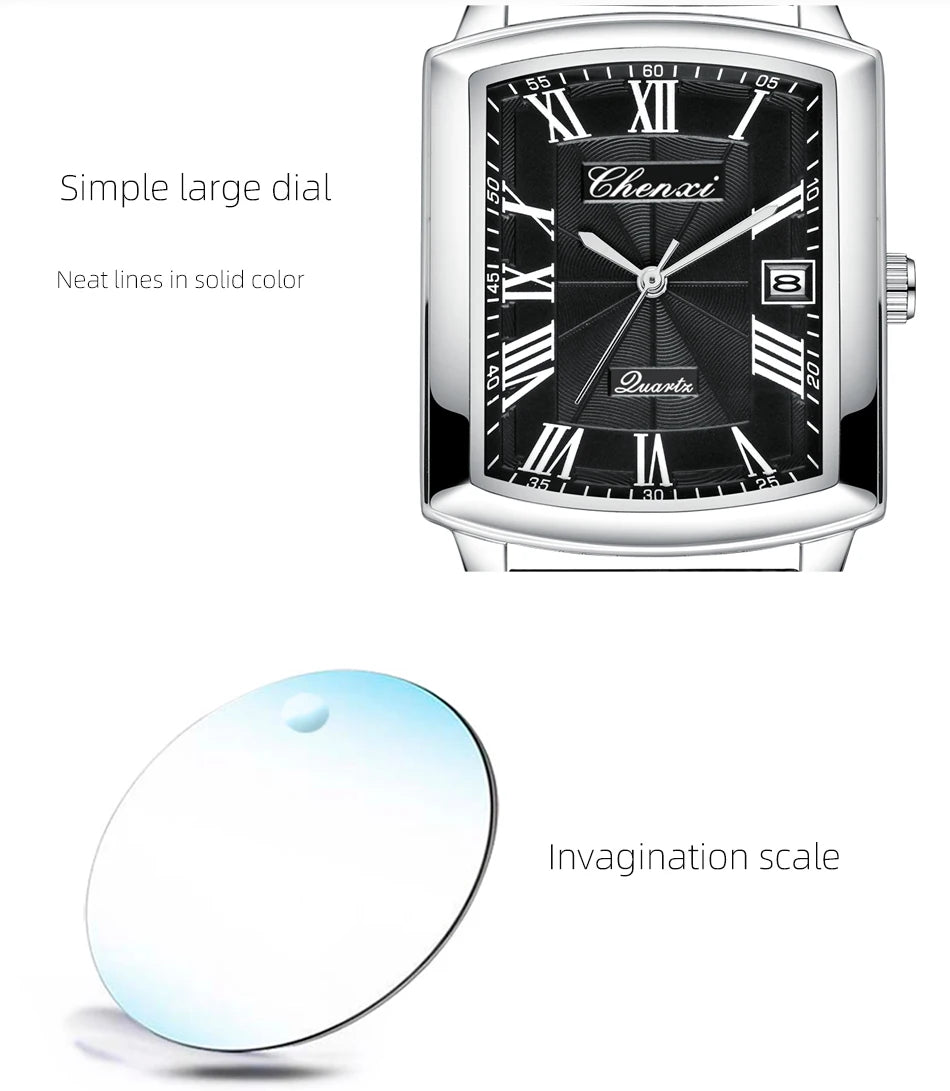 CHENXI Quartz Couple Watches Fashion Casual Rectangle Dial Alloy Man Woman Watch Luminous Calendar Couples Watch