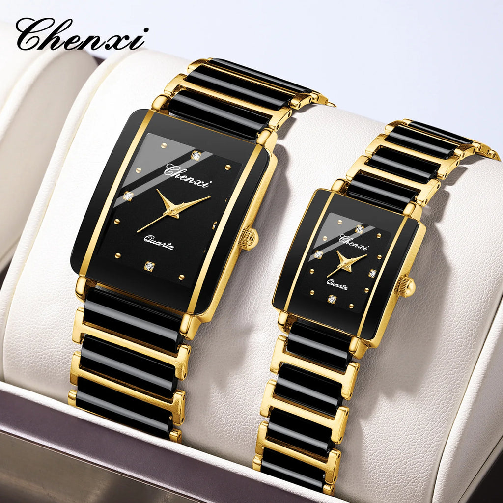 CHENXI Luxury Couple Watch High Quality Fashion Crystal Rectangular Dial Quartz Watch Men Women Valentine'S Day Wedding Gift