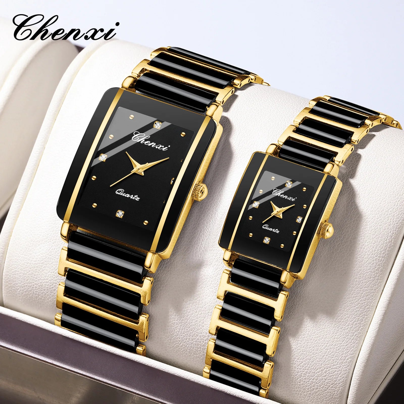CHENXI Luxury Couple Watch High Quality Fashion Crystal Rectangular Dial Quartz Watch Men Women Valentine'S Day Wedding Gift
