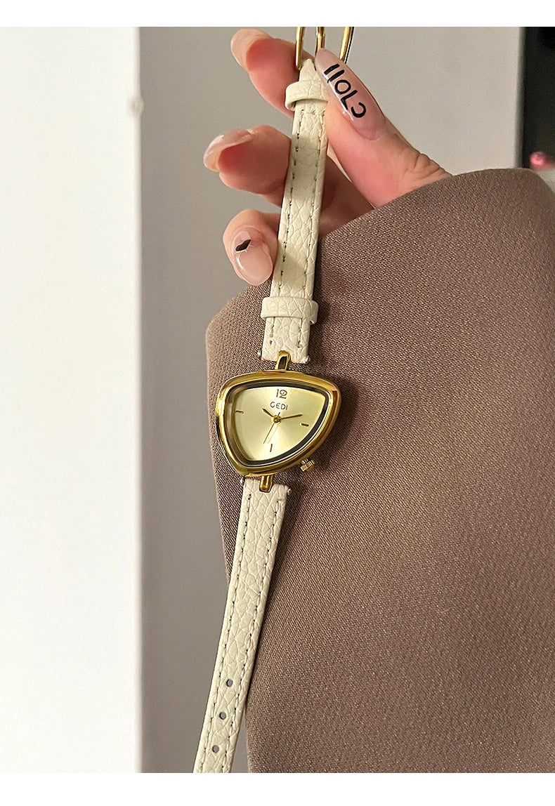 GEDI Vintage Watch Leather Light Luxury Simple Unique Irregular Dial Ladies Watches Elegant Quartz Waterproof Women's Wristwatch