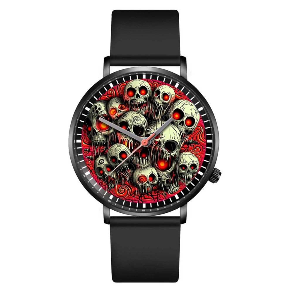 Women's Quartz Watch Fashion Simple Halloween Skull Style Design Watches Casual Black Silicone Men's Clock Gift Wristwatch