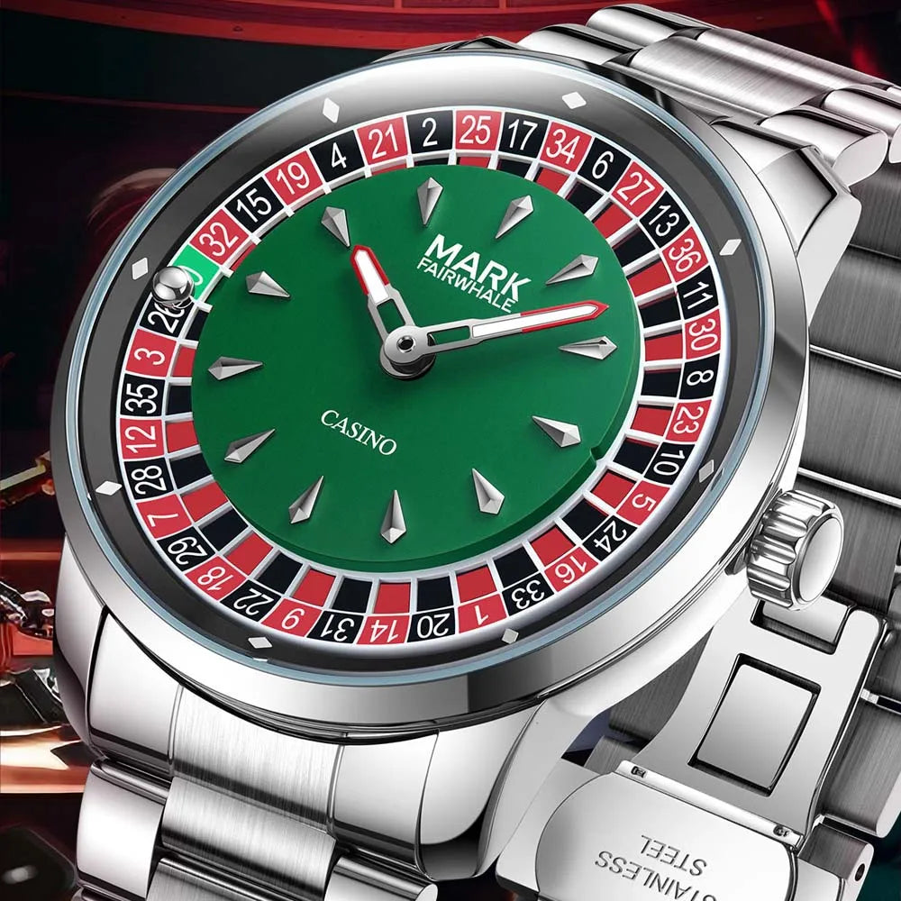 Mark Fairwhale 2025 New Fashion Men Quartz Watch Arabic numerals Rotating Dial Roulette Luminous Waterproof Men's Wristwatch