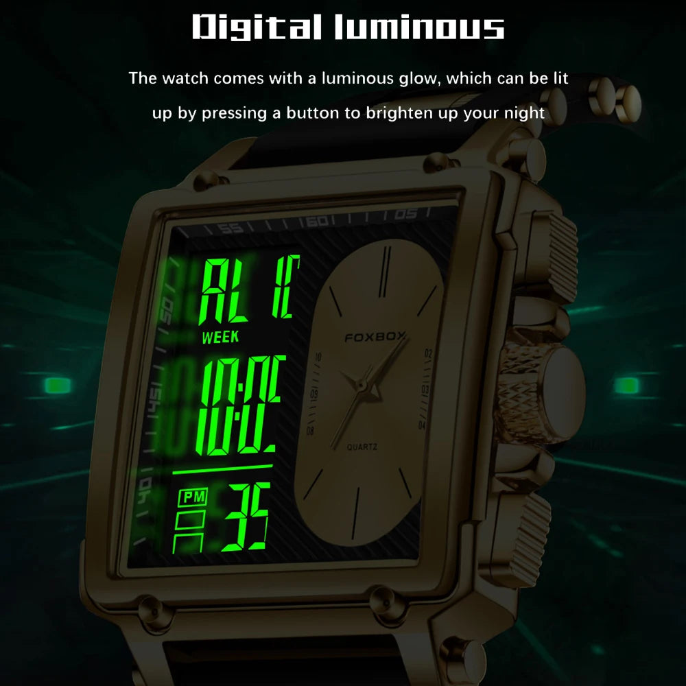 LIGE Fashion Square Digital Watch Men Casual Sports Waterproof Men's Quartz Wristwatch FOXBOX Top Brand Luxury Chronograph Watch