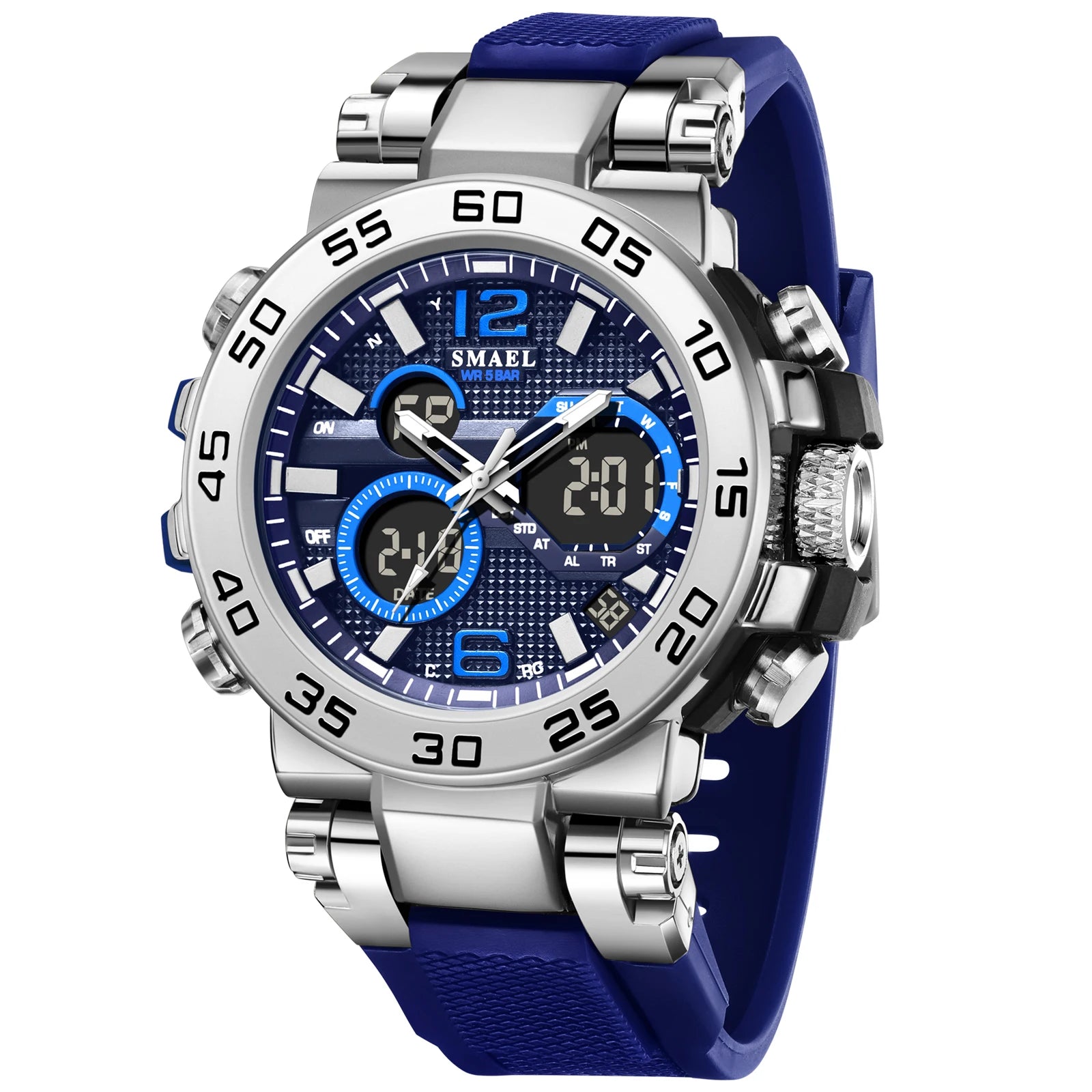 SMAEL 8106 Men's Analog Digital Dual Display Sport Watch - 50M Waterproof LED Backlight Alarm Chronograph Stopwatch