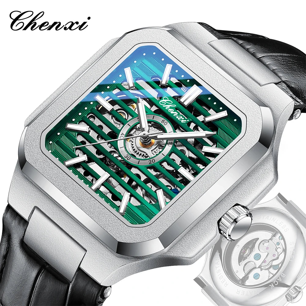 CHENXI Mechanical Men's Watch High-end Square Dial Men Watches Fully Automatic Hollow Wristwatches Male Gifts