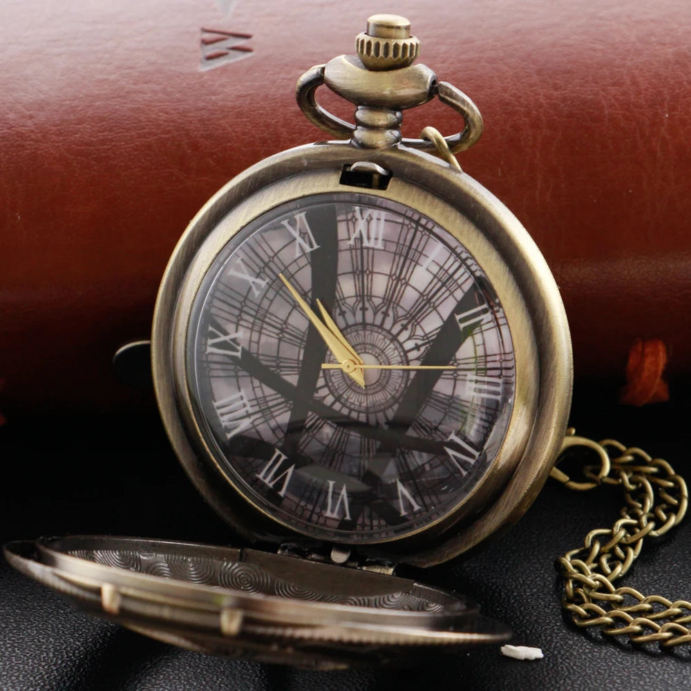Vintage Bronze Eye Round Case Shape Quartz Pocket Watch Jewelry Pendant Necklace Chain Gifts for Men Women