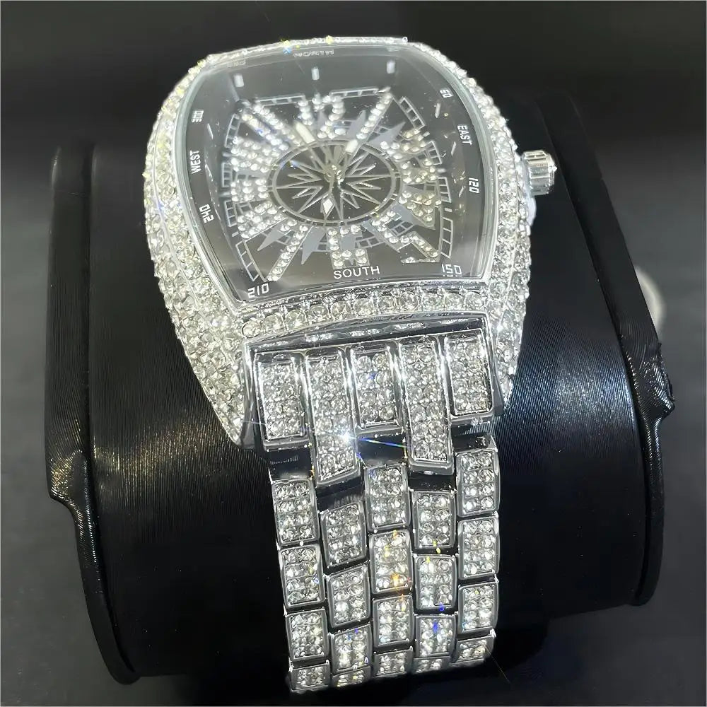 Luxury Gold Watches Men Brand MISSFOX Fashion Hip Hop lce Diamond Sun Pattern Literal Quartz Wristwatch Male Dropshipping Hot