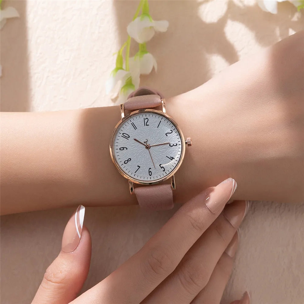 Fashion Ladies Digital Simple Brand Quartz Watch Hot 2023 New Casual Pink Leather Strap Women's Clock Dress Watches
