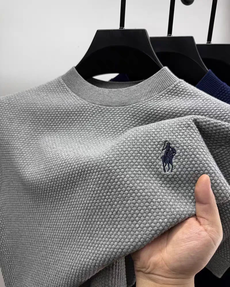 Luxury 100% cotton knitted short sleeve T-shirt high-end brand pony embroidery summer solid color  men's casual round neck top