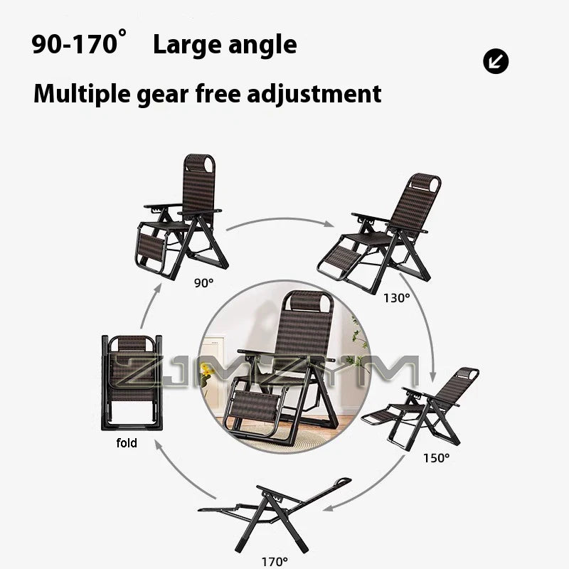 Folding Adjustable Backrest Recliner Comfortable Armchair Patio Nap Balcony Home Leisure Rattan Seating Lounge Chair