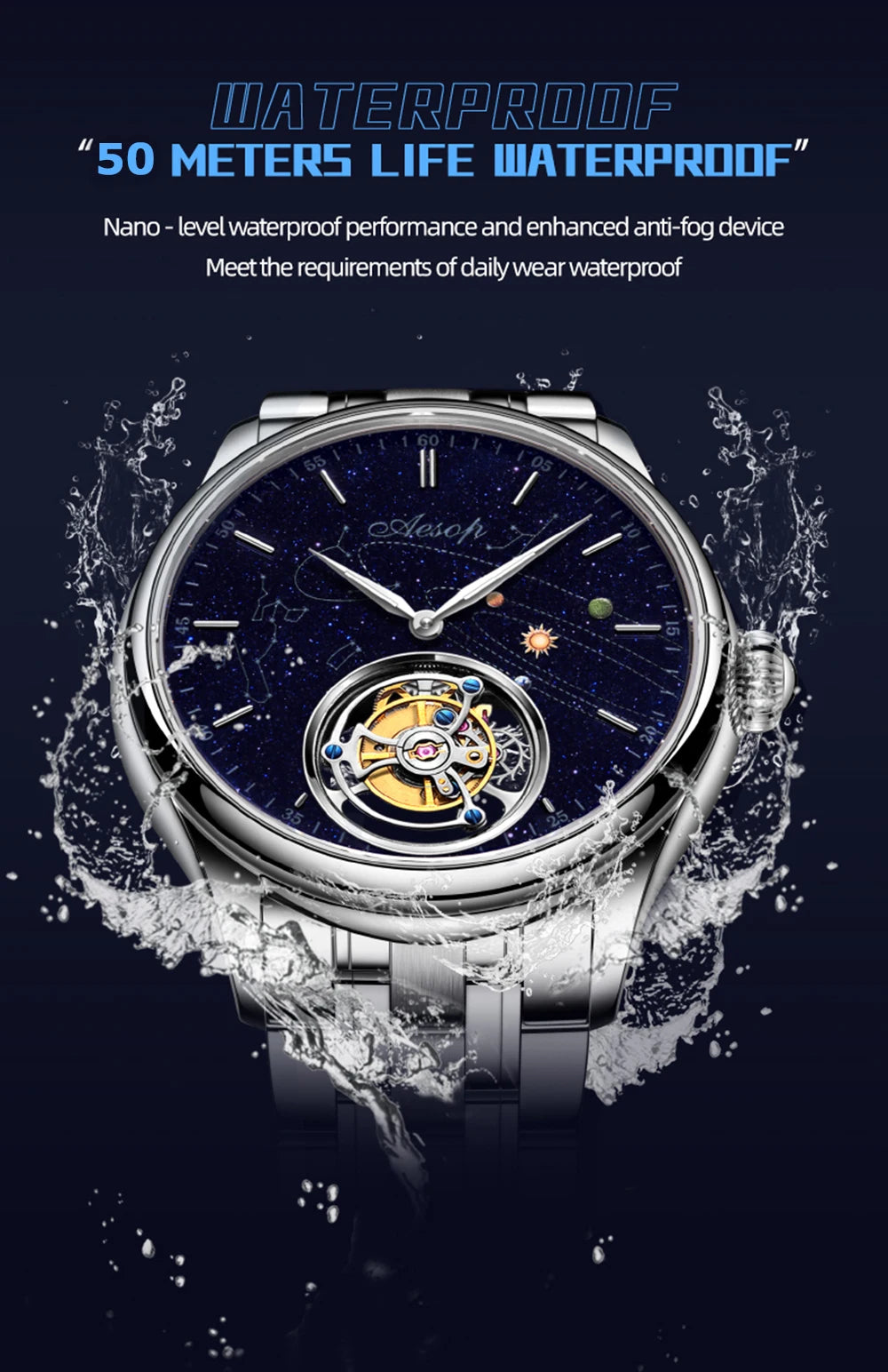 AESOP 7025 Flying Tourbillon Movement Watch Brand For Men Skeleton Mechanical Luxury Watches Wterproof Wristwatches Sapphire