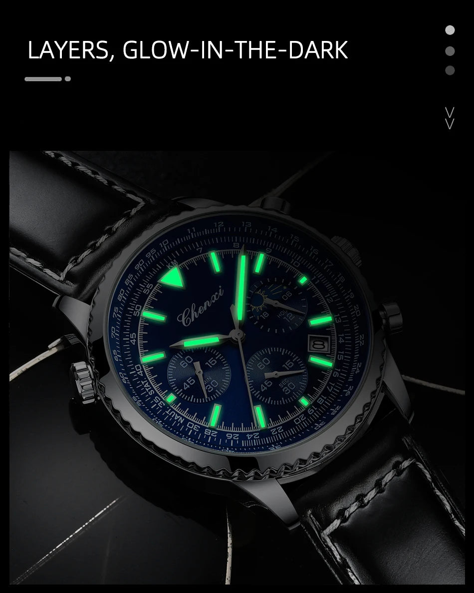 CHENXI Fashion Business Watches For Man Round Dial Black Leather Band Men's Watches Luminous Waterproof Man Watch